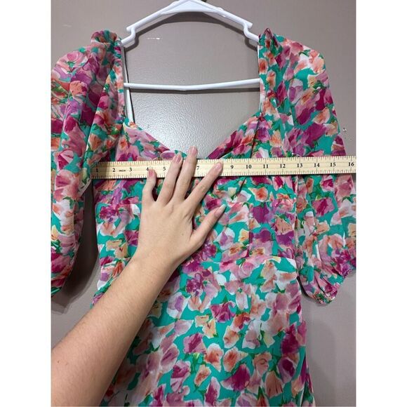 NWOT HELLO MOLLY Vivid Lights Ruched Floral Sweetheart Mini Dress Women's XS - Picture 7 of 14